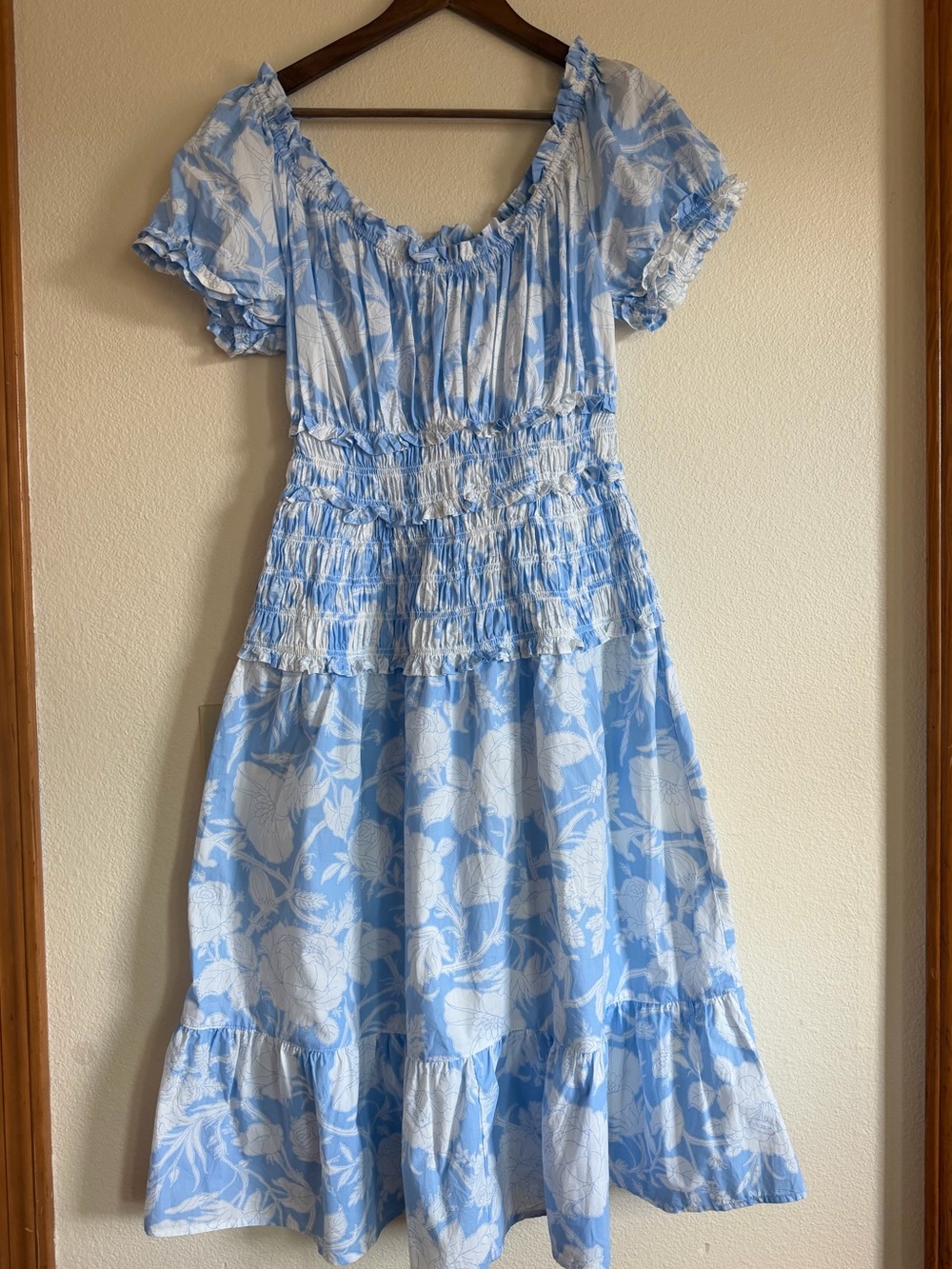 Time and Tru Light Blue and White Floral Midi Dress